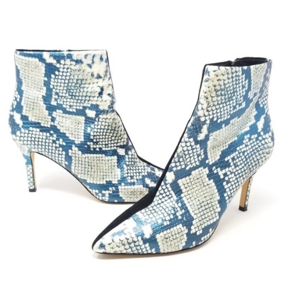 Something Navy Shoes - Something Navy Elisa Blue White Black Color Block Snakeskin Leather Bootie Sz 7